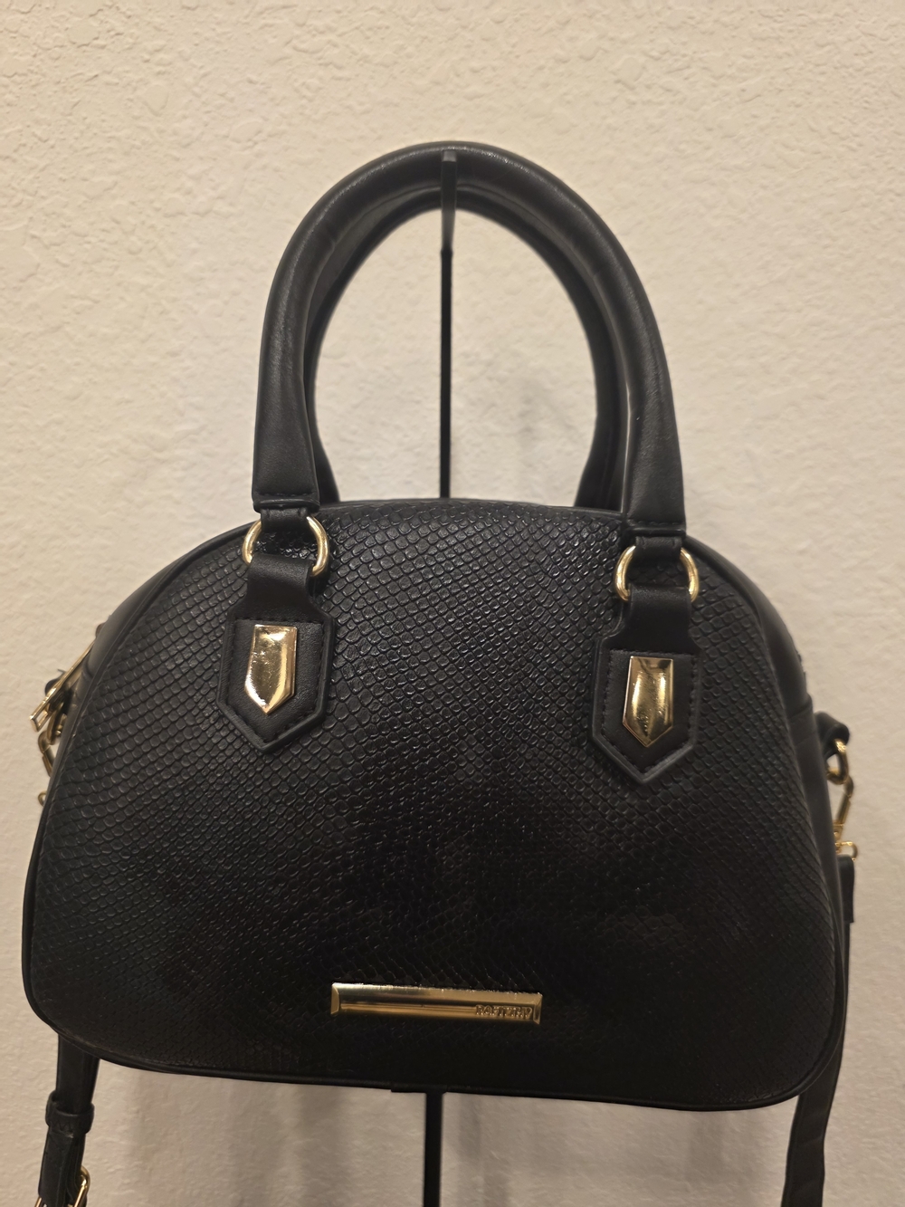 Rafitthy Black Dome Satchel with Gold Hardware